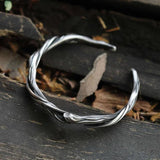 Silver 925 Men's Branch Bangle Bracelet Wood Pattern Hand Accessory