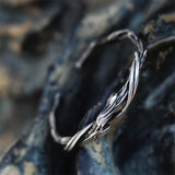 Silver 925 Men's Branch Bangle Bracelet Wood Pattern Hand Accessory