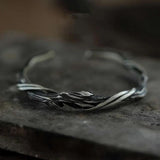 Silver 925 Men's Branch Bangle Bracelet Wood Pattern Hand Accessory