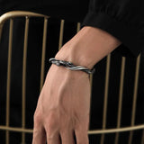 Silver 925 Men's Branch Bangle Bracelet Wood Pattern Hand Accessory