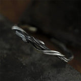 Silver 925 Men's Branch Bangle Bracelet Wood Pattern Hand Accessory