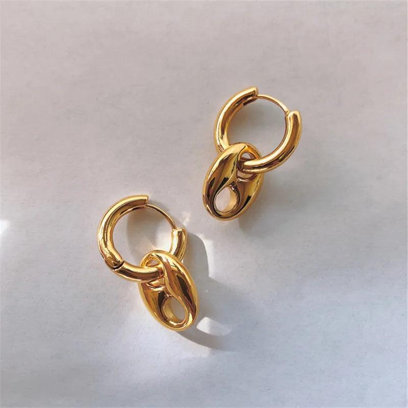 Vintage Metal Stitching Women's Earrings Stainless Steel Round Ear Buckle