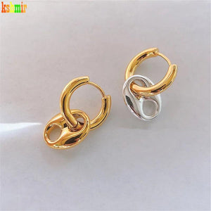 Vintage Metal Stitching Women's Earrings Stainless Steel Round Ear Buckle