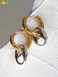 Vintage Metal Stitching Women's Earrings Stainless Steel Round Ear Buckle