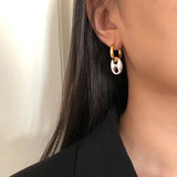Vintage Metal Stitching Women's Earrings Stainless Steel Round Ear Buckle