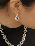 Vintage Metal Stitching Women's Earrings Stainless Steel Round Ear Buckle