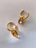 Vintage Metal Stitching Women's Earrings Stainless Steel Round Ear Buckle