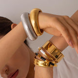 Chunky Snake Chain Cuff Bracelet 18k Plated Wide Bangle