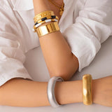 Chunky Snake Chain Cuff Bracelet 18k Plated Wide Bangle