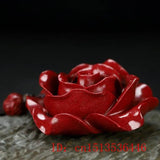 Cinnabar Jade Rose Flower Pendant Necklace for Luck Gift Sweater Chain