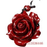 Cinnabar Jade Rose Flower Pendant Necklace for Luck Gift Sweater Chain