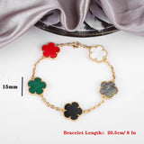 Classic 10 Colors 15mm Five-Leaf Flower Bracelet Lucky Silver Women'S Bracelet