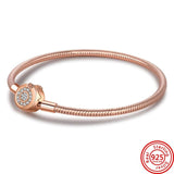 925 Silver Crown Heart T-Bar Padlock Clasp Snake Chain Charms Bracelet