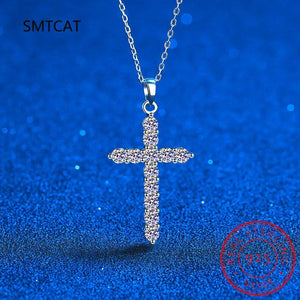 Moissanite Cross Pendant Necklace Rhodium Plated Silver Lab Diamond Cross Neckla