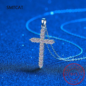 Moissanite Cross Pendant Necklace Rhodium Plated Silver Lab Diamond Cross Neckla