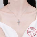 Moissanite Cross Pendant Necklace Rhodium Plated Silver Lab Diamond Cross Neckla