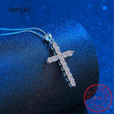 Moissanite Cross Pendant Necklace Rhodium Plated Silver Lab Diamond Cross Neckla