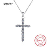 Moissanite Cross Pendant Necklace Rhodium Plated Silver Lab Diamond Cross Neckla