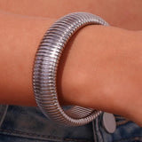 Chunky Wide Silver Arm Bracelet Bangle 18K Plated Stainless Steel Women