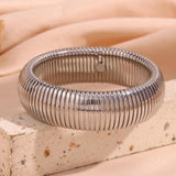 Chunky Wide Silver Arm Bracelet Bangle 18K Plated Stainless Steel Women