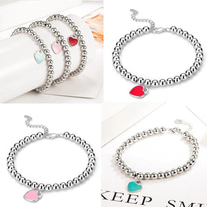 925 Silver Bracelet Beads Heart Enamel Charm Jewelry