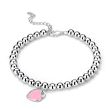 925 Silver Bracelet Beads Heart Enamel Charm Jewelry