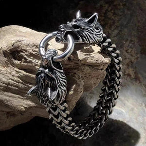 Stainless Steel Viking Wolf Head Bracelet Retro Punk Mesh Chain Bracelet