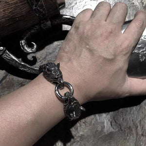 Stainless Steel Viking Wolf Head Bracelet Retro Punk Mesh Chain Bracelet