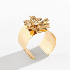 Punk Silver Rose Flower Cuff Bangle Vintage Bracelet Boho Wide Jewelry