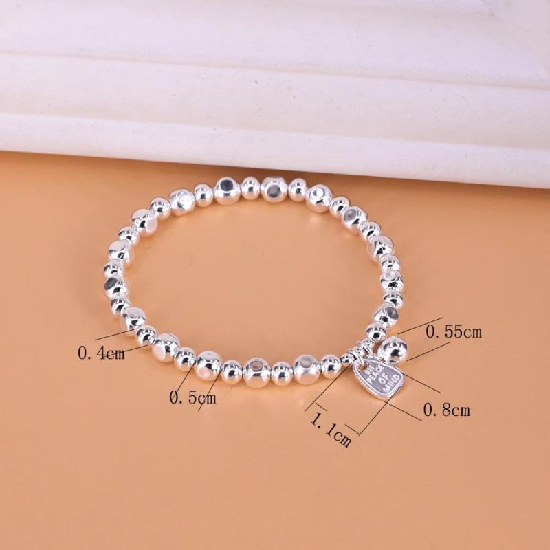 925 Silver Geometry Bracelet with Letter Bead Peace Jewelry