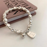925 Silver Geometry Bracelet with Letter Bead Peace Jewelry