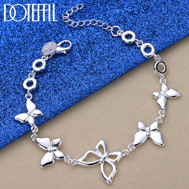 925 Silver Butterfly Chain Bracelet Charm Wedding Jewelry