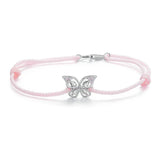 925 Silver Pink Butterfly Charm Bracelet Hollow Insect Zircon Chain Girl Jewelry