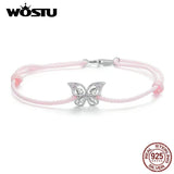 925 Silver Pink Butterfly Charm Bracelet Hollow Insect Zircon Chain Girl Jewelry