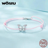 925 Silver Pink Butterfly Charm Bracelet Hollow Insect Zircon Chain Girl Jewelry