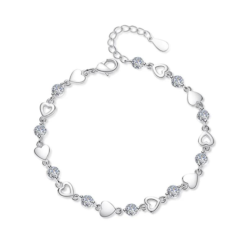925 Silver Moissanite Tennis Bracelet Lab Diamond Love Heart for Party Gift