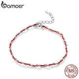 Red Rope Bracelet with Silver Beads Chain Bracelet for Women