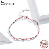 Red Rope Bracelet with Silver Beads Chain Bracelet for Women