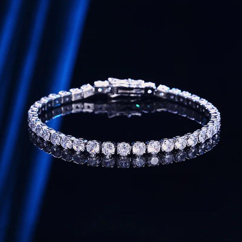 Real Moissanite Bracelet S925 Sterling Silver 4mm Diamonds Bangle Chain