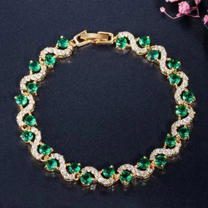 Gold Green Bracelet with Garnet Emerald Tennis Bangle