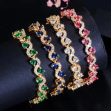 Gold Green Bracelet with Garnet Emerald Tennis Bangle