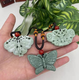 Lantian Jade Butterfly Pendant Necklace Green Natural Carved Charms