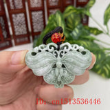 Lantian Jade Butterfly Pendant Necklace Green Natural Carved Charms