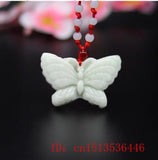 Lantian Jade Butterfly Pendant Necklace Green Natural Carved Charms