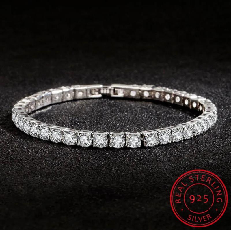 4mm Moissanite Tennis Bracelet 925 Silver Plated Diamond Jewelry