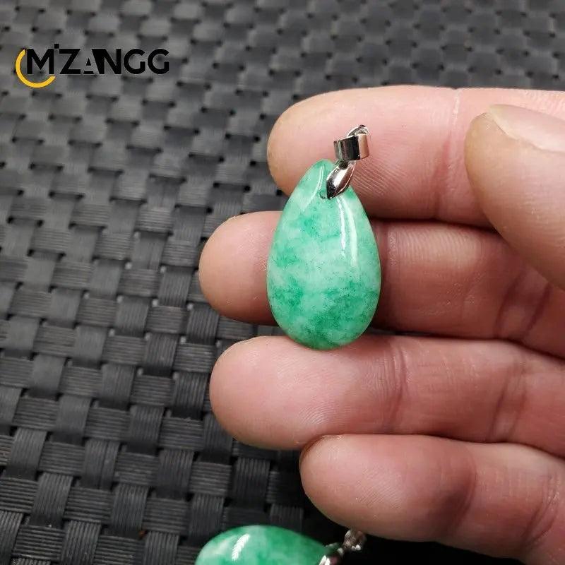 Emerald Green Dry Cyan Water Drop Pendant Jade Necklace Charm