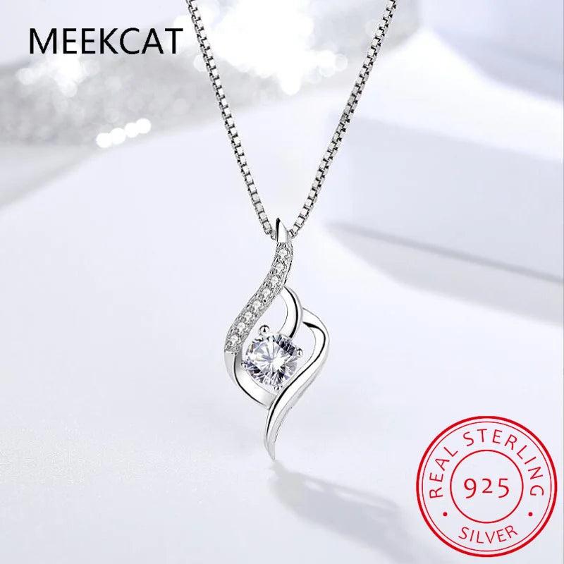 Moissanite Diamond Round Pendant Necklace Sterling Silver Chain