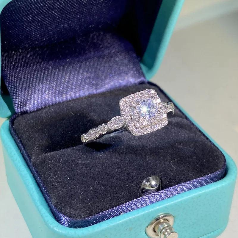 925 Silver Square Moissanite Wedding Engagement Ring