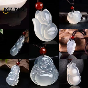Chalcedony Pendant Guanyin Buddha Pixiu Fu Bean Necklace