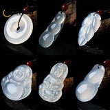 Chalcedony Pendant Guanyin Buddha Pixiu Fu Bean Necklace